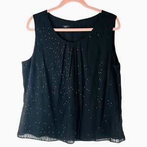 TALBOTS Women Silk Sequin Black Top Sz 16W Sleeveless Tank Embroidered